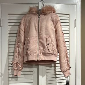 New pink Kenzie bomber jacket - very cute, never used: 98% polyester 2% spandex